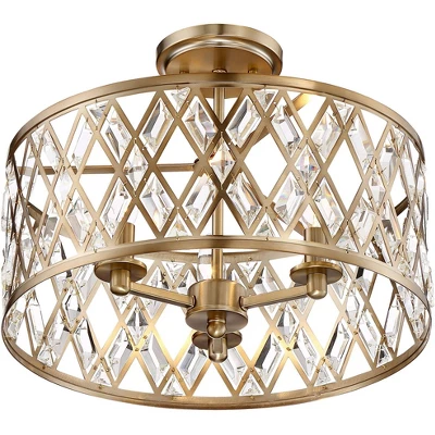 Possini Euro Design Tanz Modern Ceiling Light Semi Flush Mount Fixture 16 1/2" Wide Satin Brass 3-Light Clear Glass Crystal For Bedroom Kitchen House 5 Possini Euro Design Tanz Modern Ceiling Light Semi Flush Mount Fixture 16 1/2" Wide Satin Brass 3-Light Clear Glass Crystal For Bedroom Kitchen House - Image 3