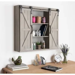 Decorative Wood Wall Storage Cabinet With 2 Sliding Barn Doors Rustic Gray - Kate & Laurel All Things Decor -Safavieh Shop GUEST 565c4c1a be01 4ea4 8941 4324fa5bdda8