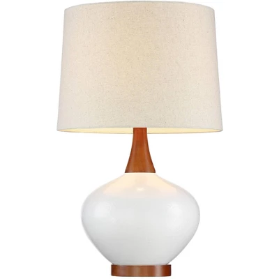 360 Lighting Modern Table Lamp With USB Charging Port 23" High Ivory Ceramic Off-White Drum Shade For Living Room Desk Bedroom House 9 360 Lighting Modern Table Lamp With USB Charging Port 23" High Ivory Ceramic Off-White Drum Shade For Living Room Desk Bedroom House - Image 7