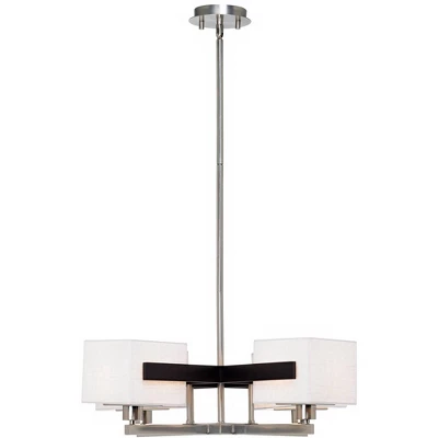 Possini Euro Design Brushed Nickel Pendant Chandelier 28" Wide Modern Dark Mocha Wood Finish Off White Fabric 4-Light Fixture Dining Room 6 Possini Euro Design Brushed Nickel Pendant Chandelier 28" Wide Modern Dark Mocha Wood Finish Off White Fabric 4-Light Fixture Dining Room - Image 4