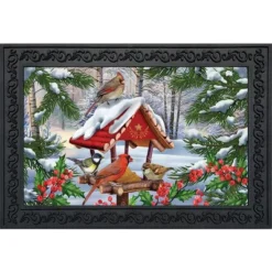 Briarwood Lane Gathered Together Winter Doormat Cardinals Birdfeeder Indoor Outdoor 30" X 18"