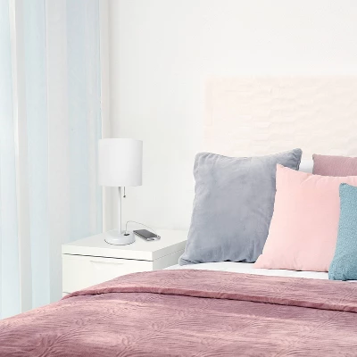 19.5" Bedside USB Port Feature Metal Table Desk Lamp White With Fabric Shade - Creekwood Home 9 19.5" Bedside USB Port Feature Metal Table Desk Lamp White With Fabric Shade - Creekwood Home - Image 7