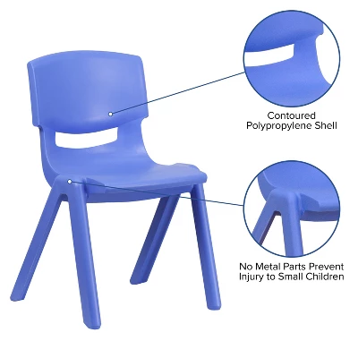 Emma And Oliver 4 Pack Blue Plastic Stack School Chair With 15.5"H Seat, 3rd-7th School Chair 4 Emma And Oliver 4 Pack Blue Plastic Stack School Chair With 15.5"H Seat, 3rd-7th School Chair - Image 2