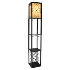 Etagere Organizer Storage Shelf Floor Lamp With Linen Shade Black - Simple Designs