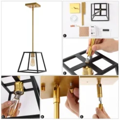 9.25" 1-Light Girard Farmhouse Industrial Iron LED Pendant Black/Brass Gold - JONATHAN Y -Safavieh Shop GUEST 5b9a7292 d95c 4699 b680 63846763f847