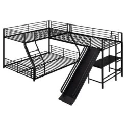 L-Shaped Twin Over Full Bunk Bed With Twin Size Loft Bed,Built-in Desk And Slide, Black - ModernLuxe 12 L-Shaped Twin Over Full Bunk Bed With Twin Size Loft Bed,Built-in Desk And Slide, Black - ModernLuxe -Safavieh Shop GUEST 5d602d18 818e 4461 aee0 82a211608b4d