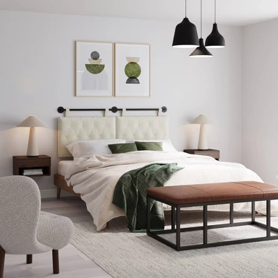 Full/Queen Remi Diamond Button Tufted Headboard Cloud White - Nathan James 5 Full/Queen Remi Diamond Button Tufted Headboard Cloud White - Nathan James - Image 3