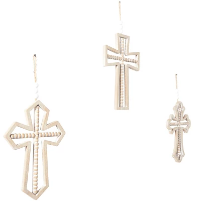 Set Of 3 Wood Biblical Carved Beaded Crosses Wall Decors With Rope Hanger Brown - Olivia & May 6 Set Of 3 Wood Biblical Carved Beaded Crosses Wall Decors With Rope Hanger Brown - Olivia & May - Image 4
