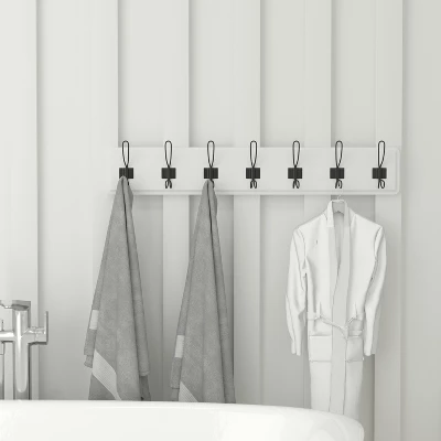 Flash Furniture Daly Wall Mounted 34 Inch Solid White Pine Wood Storage Rack With 7 Hooks For Entryway, Kitchen, Bathroom 6 Flash Furniture Daly Wall Mounted 34 Inch Solid White Pine Wood Storage Rack With 7 Hooks For Entryway, Kitchen, Bathroom - Image 4