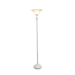 1 Light Torchiere Floor Lamp With Marbleized Glass Shade White - Elegant Designs