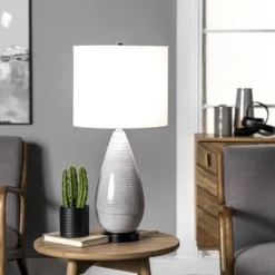 NuLOOM Tempe Glass & Metal 27" Table Lamp Lighting - Gray 27" H X 13" W X 13" D