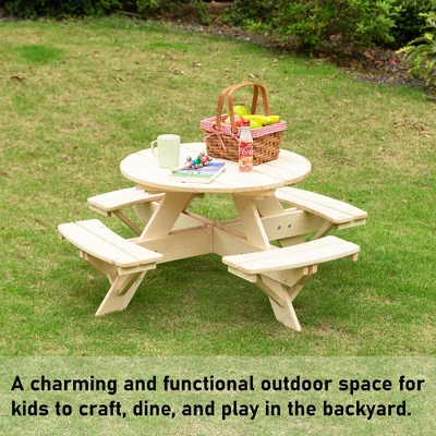 Gardenised Wooden Kids Round Picnic Table Bench, Outdoor Children's Backyard Table, Crafting, Dining, And Playtime Patio Table 3 Gardenised Wooden Kids Round Picnic Table Bench, Outdoor Children's Backyard Table, Crafting, Dining, And Playtime Patio Table