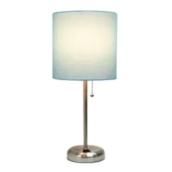 19.5" Bedside Power Outlet Base Metal Table Desk Lamp In Brushed Steel With Aqua Blue Fabric Shade - Creekwood Home -Safavieh Shop GUEST 6cd2ad61 5d0d 4da5 b2a2 290cdb307385