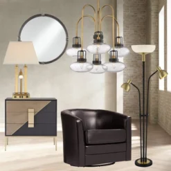 Possini Euro Design Deacon Modern Desk Table Lamp 26" High Brass With USB And AC Power Outlet In Base LED Reading Light Oatmeal Shade For Office Desk -Safavieh Shop GUEST 6ddac17c 39dd 455d b005 aa7caff95063