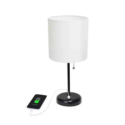 19.5" Bedside USB Port Feature Metal Table Desk Lamp White With Fabric Shade - Creekwood Home 6 19.5" Bedside USB Port Feature Metal Table Desk Lamp White With Fabric Shade - Creekwood Home - Image 4