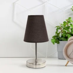 10.5" Petite Metal Stick Bedside Table Desk Lamp In Sand Nickel With Fabric Shade Brown - Creekwood Home -Safavieh Shop GUEST 708df8be 1016 4a5b b9d3 7d56a133f77b