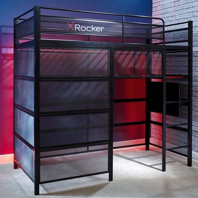 Twin Battle Den Gaming Bunk Bed With TV Mount Black - X Rocker 3 Twin Battle Den Gaming Bunk Bed With TV Mount Black - X Rocker