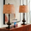 Franklin Iron Works Ross Rustic Farmhouse Table Lamps 27" Tall Set Of 2 Bronze With USB Charging Port Faux Leather Drum Shade For Living Room Desk -Safavieh Shop GUEST 774b76b3 58f7 4e6e bc04 3b4a7c84e2cd
