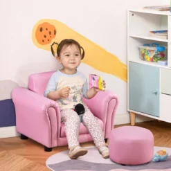 Qaba Kids Sofa Set With Footstool, Upholstered Children Armchair For Kids 18M+, Baby Sofa For Playroom, Bedroom, Nursery Room -Safavieh Shop GUEST 78e0edfb d17c 4782 96ff ca55af361e75