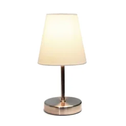 10.5" Petite Metal Stick Bedside Table Desk Lamp In Sand Nickel With Fabric Shade White - Creekwood Home