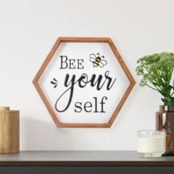 Northlight 16" Wooden Framed "Bee Yourself" Metal Sign Spring Wall Or Tabletop Decor