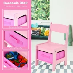 Costway 3 In 1 Kids Wood Table Chairs Set W/ Storage Box Blackboard Drawing Pink -Safavieh Shop GUEST 8256f2f5 2193 4612 95d0 260826f440d5