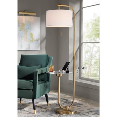Possini Euro Design Volta Modern Floor Lamp With Tray Table 66" Tall Brass USB Charging Port White Drum Shade For Living Room Bedroom Office House 3 Possini Euro Design Volta Modern Floor Lamp With Tray Table 66" Tall Brass USB Charging Port White Drum Shade For Living Room Bedroom Office House