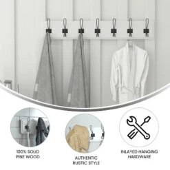 Flash Furniture Daly Wall Mounted 34 Inch Solid White Pine Wood Storage Rack With 7 Hooks For Entryway, Kitchen, Bathroom 16 Flash Furniture Daly Wall Mounted 34 Inch Solid White Pine Wood Storage Rack With 7 Hooks For Entryway, Kitchen, Bathroom -Safavieh Shop GUEST 831f5902 9bb6 4e8e 93d5 5a436adbacea