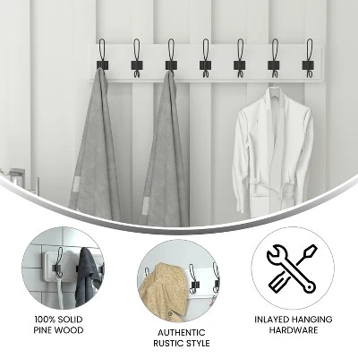 Flash Furniture Daly Wall Mounted 34 Inch Solid White Pine Wood Storage Rack With 7 Hooks For Entryway, Kitchen, Bathroom 7 Flash Furniture Daly Wall Mounted 34 Inch Solid White Pine Wood Storage Rack With 7 Hooks For Entryway, Kitchen, Bathroom - Image 5