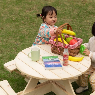 Gardenised Wooden Kids Round Picnic Table Bench, Outdoor Children's Backyard Table, Crafting, Dining, And Playtime Patio Table 9 Gardenised Wooden Kids Round Picnic Table Bench, Outdoor Children's Backyard Table, Crafting, Dining, And Playtime Patio Table - Image 7