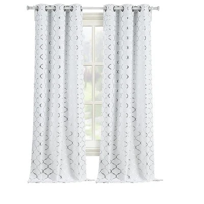 Kate Aurora 2 Pack Cotton Blend Shabby Metallic Quatrefoil Lattice Ultra Luxurious Grommet Top Window Curtain Panels 3 Kate Aurora 2 Pack Cotton Blend Shabby Metallic Quatrefoil Lattice Ultra Luxurious Grommet Top Window Curtain Panels