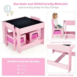 Costway 3 In 1 Kids Wood Table Chairs Set W/ Storage Box Blackboard Drawing Pink -Safavieh Shop GUEST 848a9601 22e4 4e8f b77f adf5d36033d6