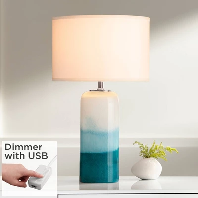 Possini Euro Design Modern Table Lamp With USB Charging Port And Nightlight LED 25" High Blue Art Glass White Shade For Bedroom Desk (Color May Vary) 3 Possini Euro Design Modern Table Lamp With USB Charging Port And Nightlight LED 25" High Blue Art Glass White Shade For Bedroom Desk (Color May Vary)