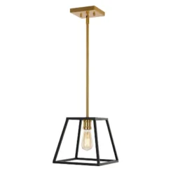 9.25" 1-Light Girard Farmhouse Industrial Iron LED Pendant Black/Brass Gold - JONATHAN Y -Safavieh Shop GUEST 866440b6 804e 4853 b278 42d4c06be3ec