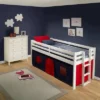 Twin Jasper Junior Loft Bed, White Frame And Playhouse Tent Blue/Red - Alaterre Furniture