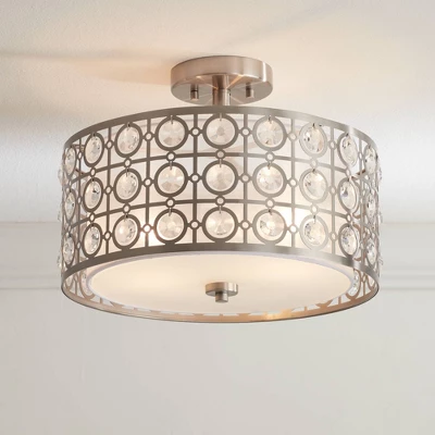 Possini Euro Design Saira Modern Ceiling Light Semi Flush Mount Fixture 16" Wide Brushed Nickel Crystal Organza Drum Shade For Bedroom Kitchen Hallway 3 Possini Euro Design Saira Modern Ceiling Light Semi Flush Mount Fixture 16" Wide Brushed Nickel Crystal Organza Drum Shade For Bedroom Kitchen Hallway