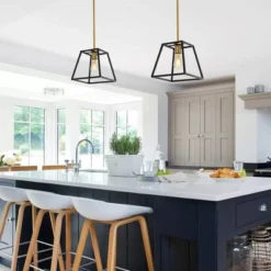 9.25" 1-Light Girard Farmhouse Industrial Iron LED Pendant Black/Brass Gold - JONATHAN Y -Safavieh Shop GUEST 8a2663db cb17 4a45 863f c5dafc063370