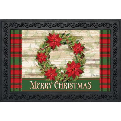 Poinsettia Wreath Christmas Doormat Plaid Indoor Outdoor 30" X 18" Briarwood Lane 3 Poinsettia Wreath Christmas Doormat Plaid Indoor Outdoor 30" X 18" Briarwood Lane