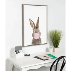 23" X 33" Sylvie Bubblegum Bunny Framed Canvas Wall Art By Amy Peterson Gray - Kate And Laurel -Safavieh Shop GUEST 9162f0e0 c3ff 48a9 b9aa 0f4b16bc1c7a