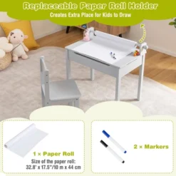 Costway Toddler Craft Table & Chair Set Kids Art Crafts Table WithPaper Roll Holder Grey/White -Safavieh Shop GUEST 926bae6a 4c2a 47d1 89ea 098381f875d2