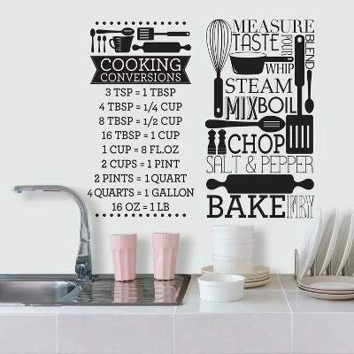 Cooking Conversions Peel And Stick Wall Decal Black/White - RoomMates 4 Cooking Conversions Peel And Stick Wall Decal Black/White - RoomMates - Image 3