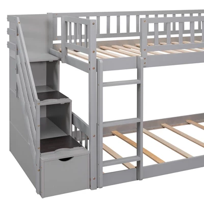 Stairway Twin Over Twin Bunk Bed With Two Drawers And Slide-ModernLuxe 14 Stairway Twin Over Twin Bunk Bed With Two Drawers And Slide-ModernLuxe - Image 12