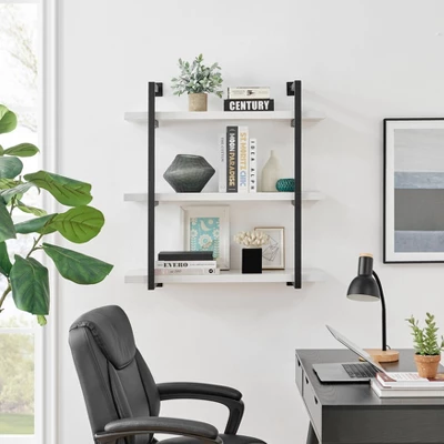31.5" X 33.2" Modern 3 Tier Hanging Bracket Wall Shelve White Birch - Danya B. 5 31.5" X 33.2" Modern 3 Tier Hanging Bracket Wall Shelve White Birch - Danya B. - Image 3