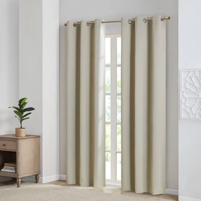 Set Of 2 Aljed Solid Blackout Triple Weave Grommet Top Curtain Panel Beige 3 Set Of 2 Aljed Solid Blackout Triple Weave Grommet Top Curtain Panel Beige