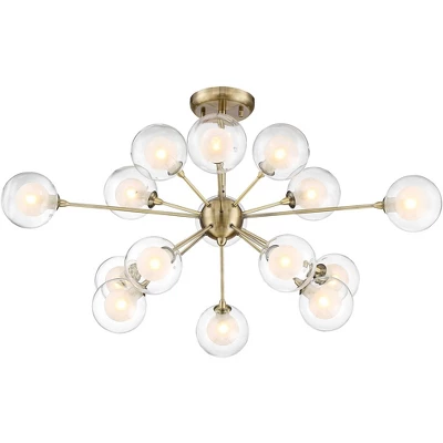 Possini Euro Design Modern Ceiling Light Semi Flush Mount Fixture Sputnik Brass 30 1/2" Wide 15-Light Double Glass Ball Hallway 7 Possini Euro Design Modern Ceiling Light Semi Flush Mount Fixture Sputnik Brass 30 1/2" Wide 15-Light Double Glass Ball Hallway - Image 5