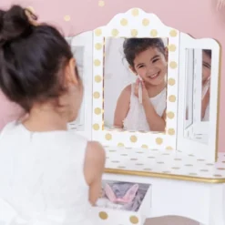 Fashion Polka Dot Gisele Play Vanity Set With Led Mirror White/Gold - Teamson Kids -Safavieh Shop GUEST a4f1b160 8651 492a 8ec6 c1584c296ea1