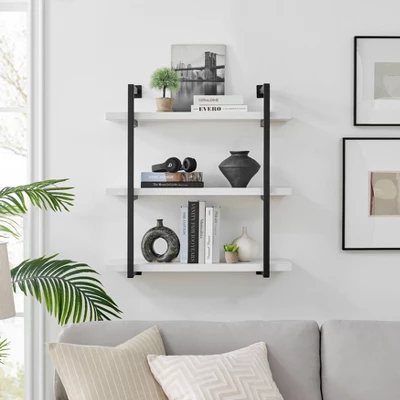 31.5" X 33.2" Modern 3 Tier Hanging Bracket Wall Shelve White Birch - Danya B. 4 31.5" X 33.2" Modern 3 Tier Hanging Bracket Wall Shelve White Birch - Danya B. - Image 2
