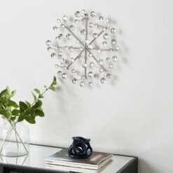 Metal Starburst Wall Decor With Crystal Embellishment Silver - Olivia & May