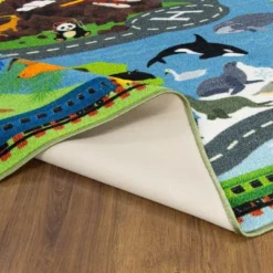 KC CUBS Boy & Girl Kids Animal Safari Car Vehicle Traffic Road Educational Learning & Game Play Nursery Bedroom Classroom Rug Carpet -Safavieh Shop GUEST aa50db7a 5f1b 40d2 9e11 168de38edd56