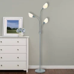 70.25" 3-Light Floor Lamp With White Shades Silver - Cresswell Lighting -Safavieh Shop GUEST aadee629 87b5 4797 9e1e 72ea62f5ae2c